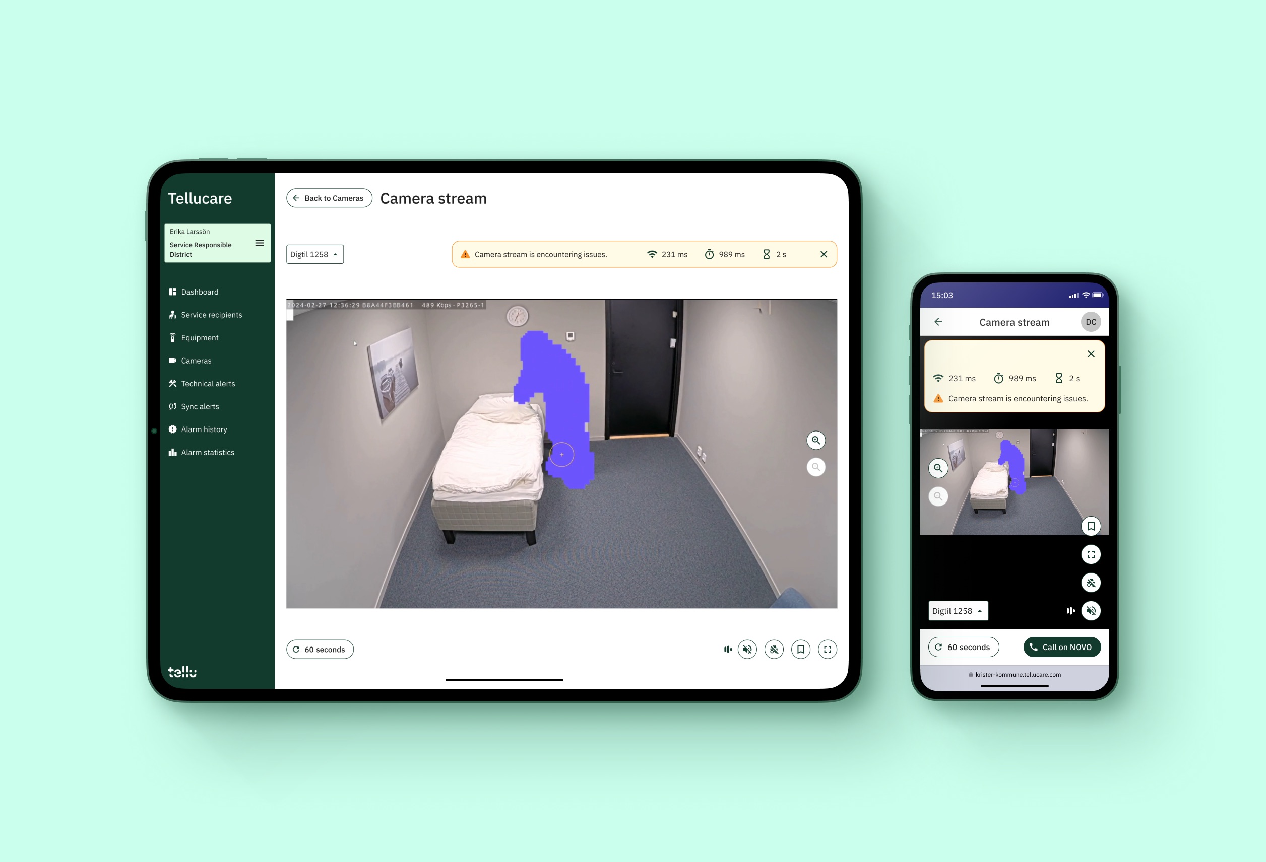 screenshots showing redesigned Tellu camera video stream.